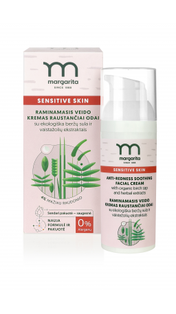 MARGARITA SENSITIVE SKIN Raminamasis veido kremas raustančiai odai su ekologiška beržų sula ir vaistažolių ekstraktais 50ml